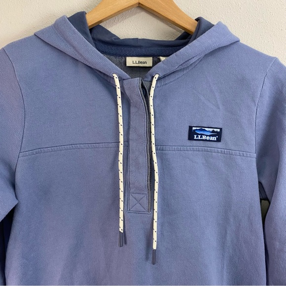 LL Bean Blue 1/4 Button Up Pullover Hoodie Sweatshirt Women’s Small - Picture 2 of 7